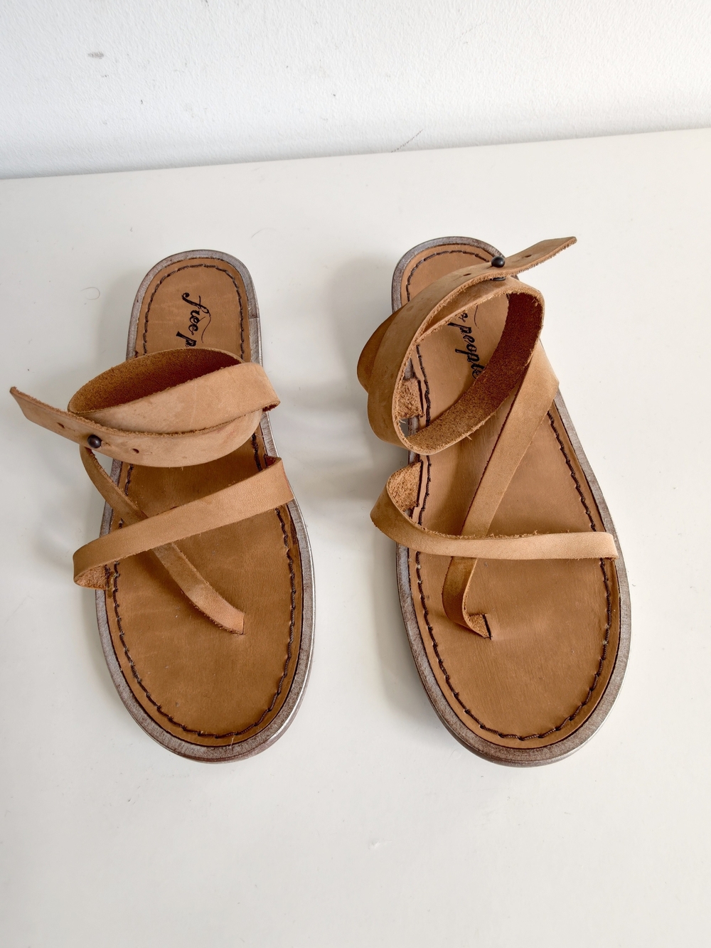 Free People Leather Strappy Sandals in Tan - Women